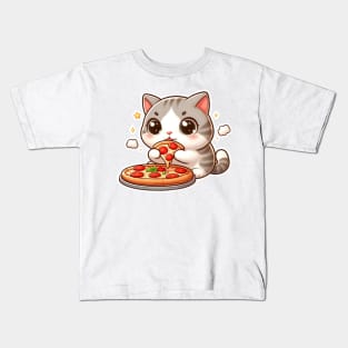 cute cat fat eat pizza slice cartoon illustration Kids T-Shirt